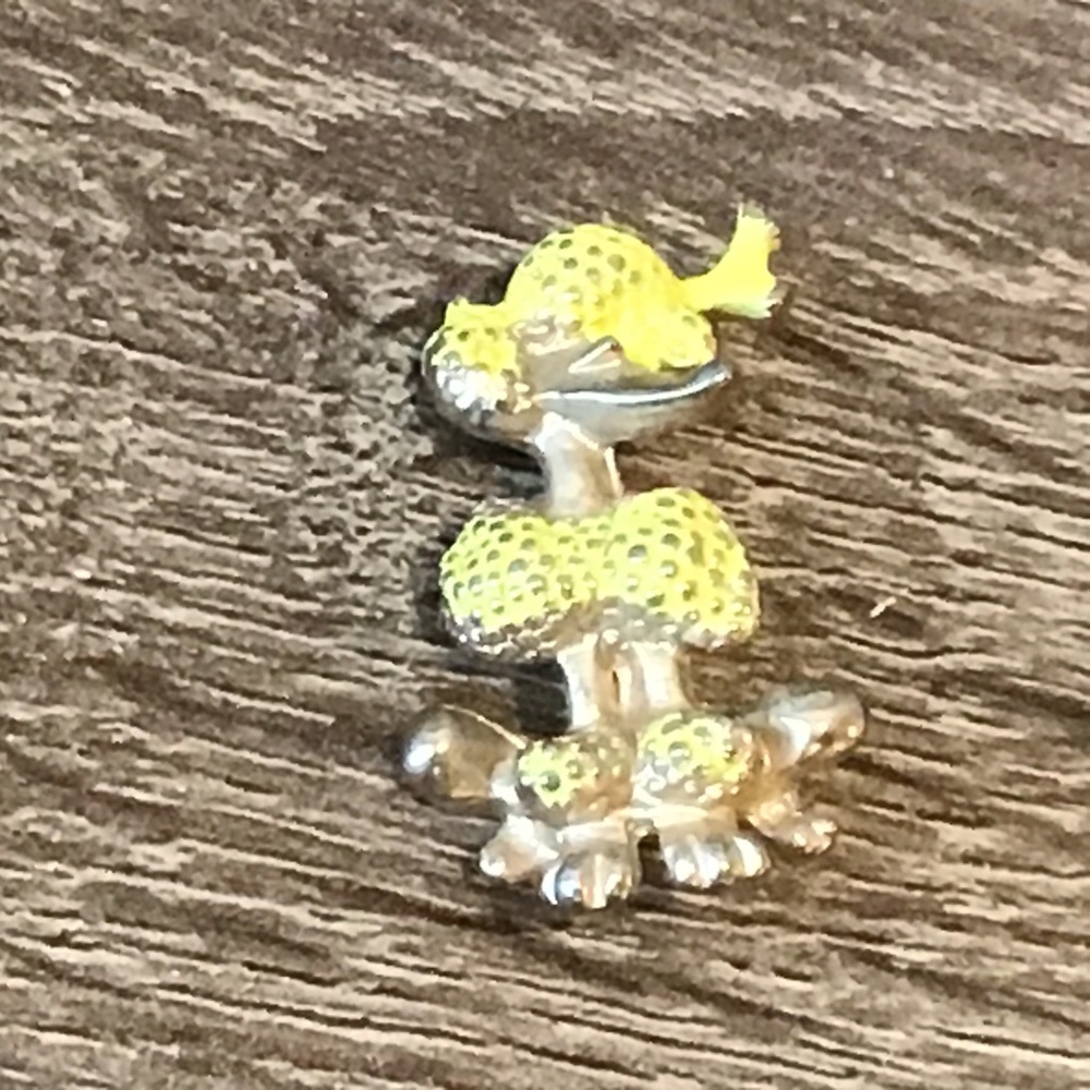 Vintage Gold Tone & Yellow Enamel Poodle Dog Pin/Brooch 1 5/16" Long